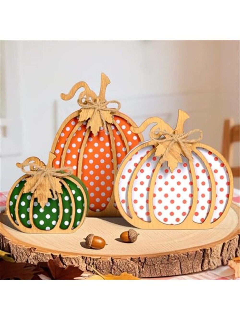 Fall Decorations for Home, 3-Piece Wooden Pumpkin Fall Decor, Rustic